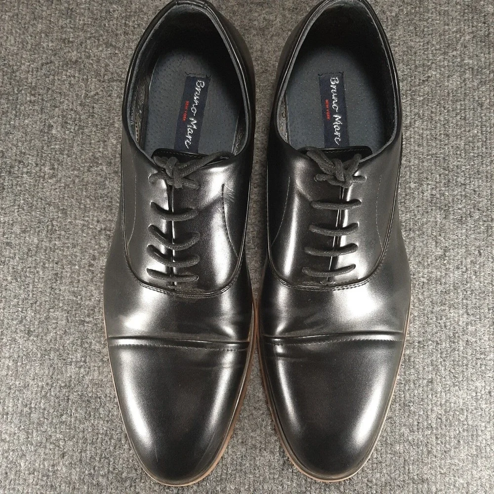 Bruno Marc Louis 2 Mens Black Leather Oxford Cap Toe Dress Shoes Size 12